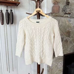 J Crew Alpaca & Merino Wool Cream Cable Knit Half Sleeve Sweater